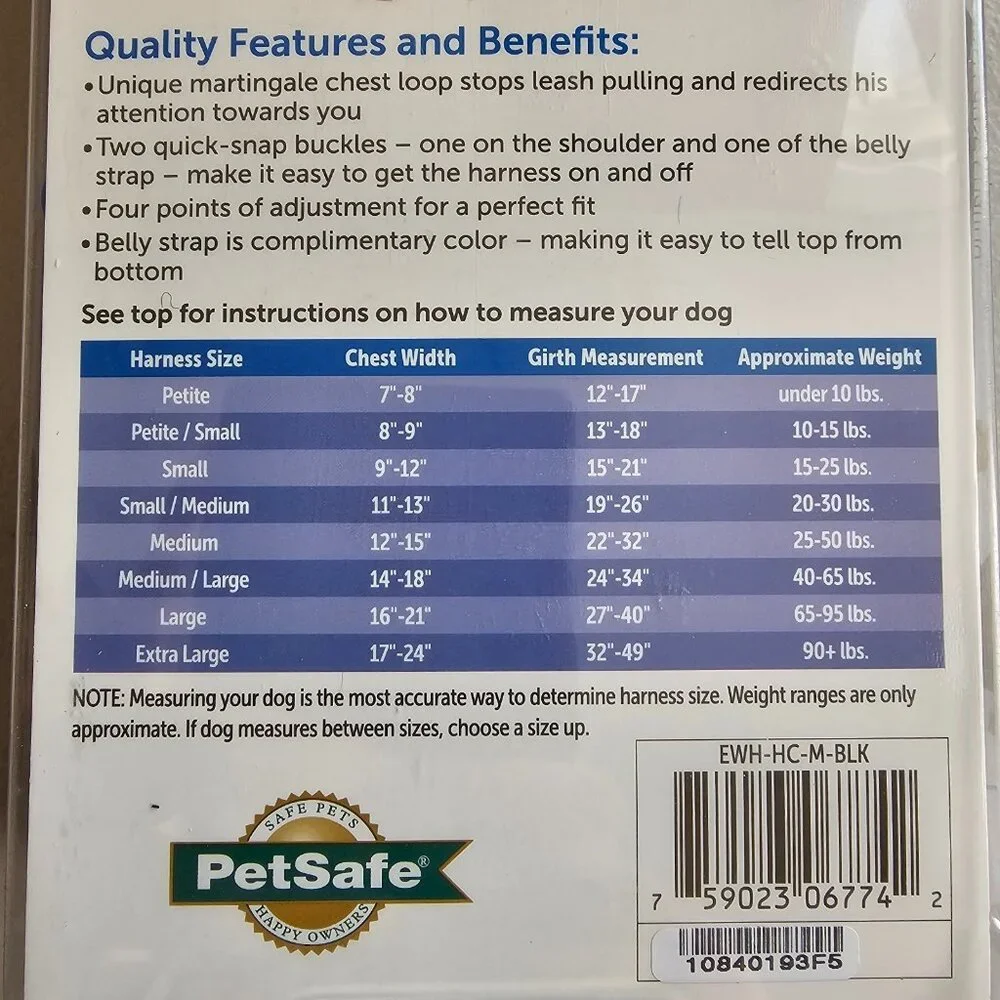 NIB PetSafe Easy Walk No Pull Dog Harness Black/Silver Size Medium 25 to 50 lbs